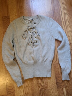 Lucy Paris Womens XS Knit Pullover Sweater Top Gray string crop