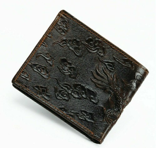 Dragon Brown Faltbare Geldbörse Rinds Echtleder Herren Geldbörse Rindsleder Reisetasche - Bild 5 von 6