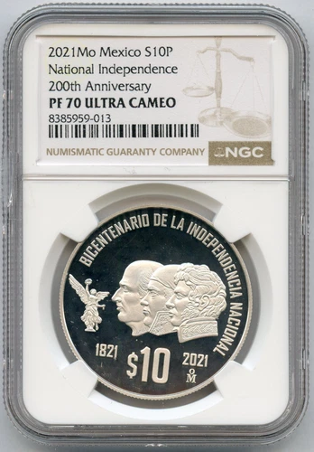 2021 Mexico National Independence 200 Ann. 10 Pesos Silver NGC PF70 Coin - JR102
