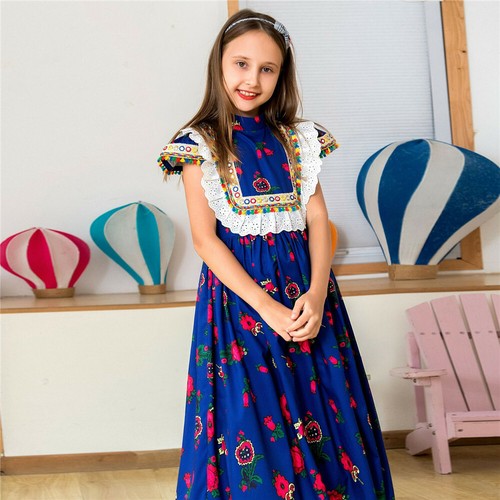 Abaya Islamic Kids Girls Printed Kaftan Muslim Maxi Dress Ramadan Eid Dubai Robe - Picture 38 of 43