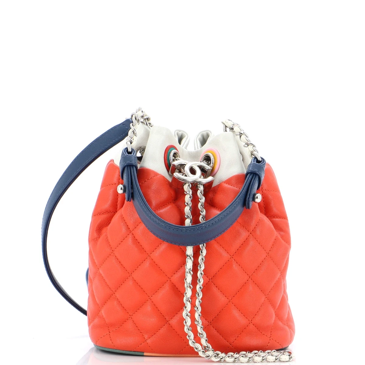 Chanel Cuba Drawstring Bucket Bag Quilted Lambskin Small Orange, Multicolor