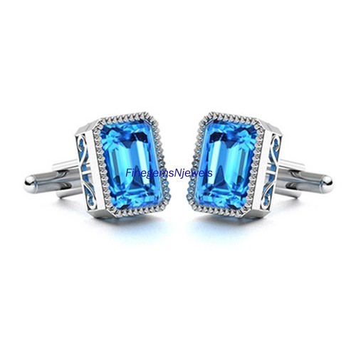 Natural Blue topaz Gemstones with 925 Sterling Silver Cufflinks For Men's #9Q