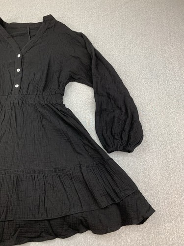 Vestido Gauzy Crepe Fit Estilo Mujer Mediano Negro En Niveles Volantes Ligero Artístico Boho - Imagen 5 de 17
