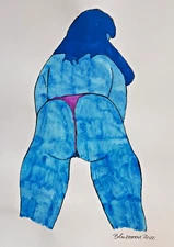 Erotic painting nude woman watercolor on paper 21x30cm original unique