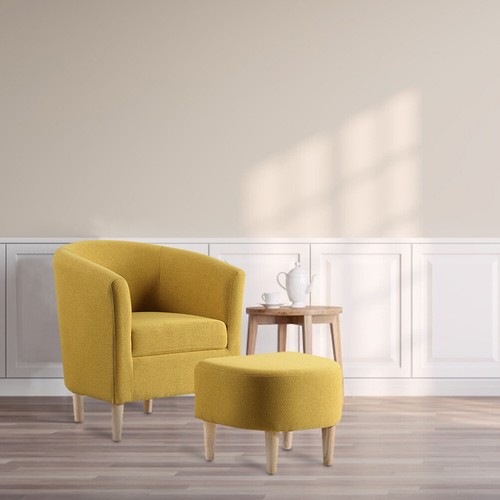 Upholstered Armchair Linen Blend Club Sofa W/ottoman Lounge for Living Room 2023 - Picture 40 of 64