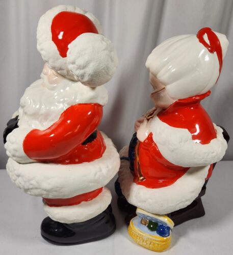 VTG Mr & Mrs Santa Claus Atlantic Mold Ceramic Figures RARE Gilded Gold Details - Picture 9 of 12