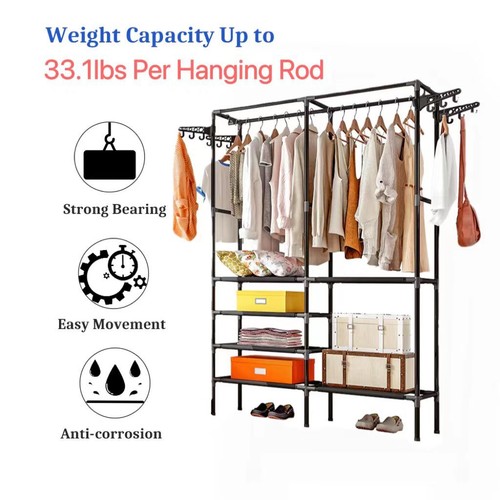 Heavy Duty Adjustable Closet Storage Shelf Metal Garment Rack Clothes Organizer - Picture 2 of 18