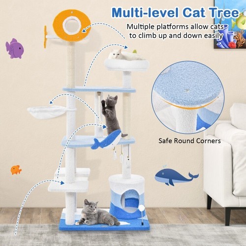 Multi-level Ocean-themed Cat Tree Tower Indoor Condo Sisal Covered Scratch Post - Picture 4 of 10