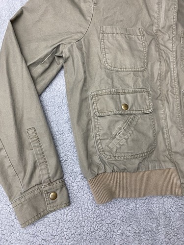 J Crew Bomber Jacket Boys 8 Military Green Full Zip Snap Buttons Double Breast - Picture 6 of 16