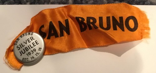 Vintage 1939 City of San Bruno Kalifornien 25 Silber Jubiläum Pin mit Band - Bild 3 von 3