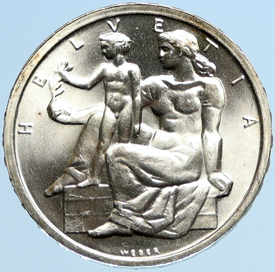 1948 SWITZERLAND Constitution Woman & Child OLD Silver 5