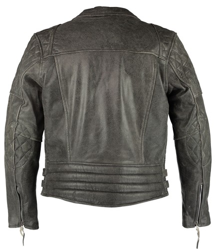 Chaquetas de cuero grises lavadas a la piedra clásicas blindadas con diamantes para motociclista - Imagen 2 de 4