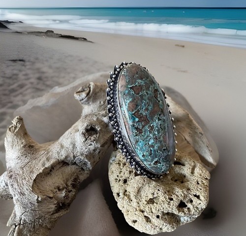 Size 6 Chrysocolla Gemstone Ring -925 Sterling Silver plated New ! - Bild 2 von 4