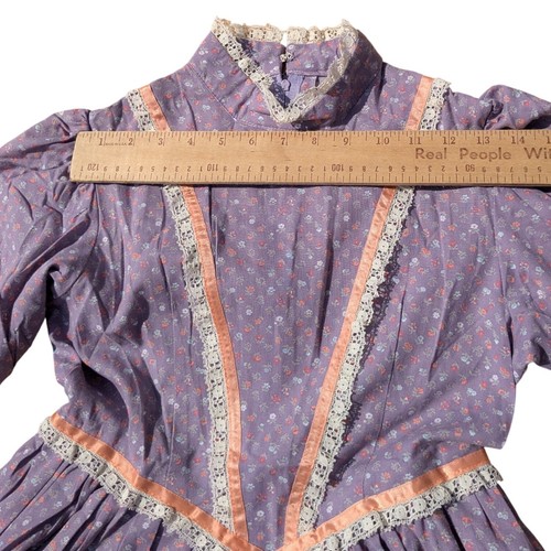 Homemade Prairie Dress Floral Lace Trim Ruffle Hem Long Sleeve Girl's Large - Picture 5 of 6