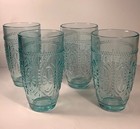 Set of 4 Creativeland Colored Romantic Embossed Glass Tumblers 5.75"
