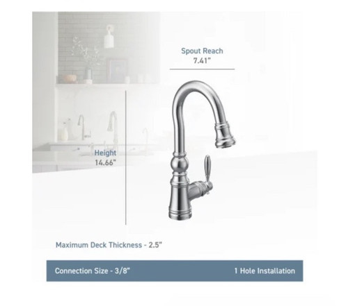 Weymouth 1.5 GPM Single Hole Pull Down Bar Faucet Model: S53004BL - Picture 2 of 2