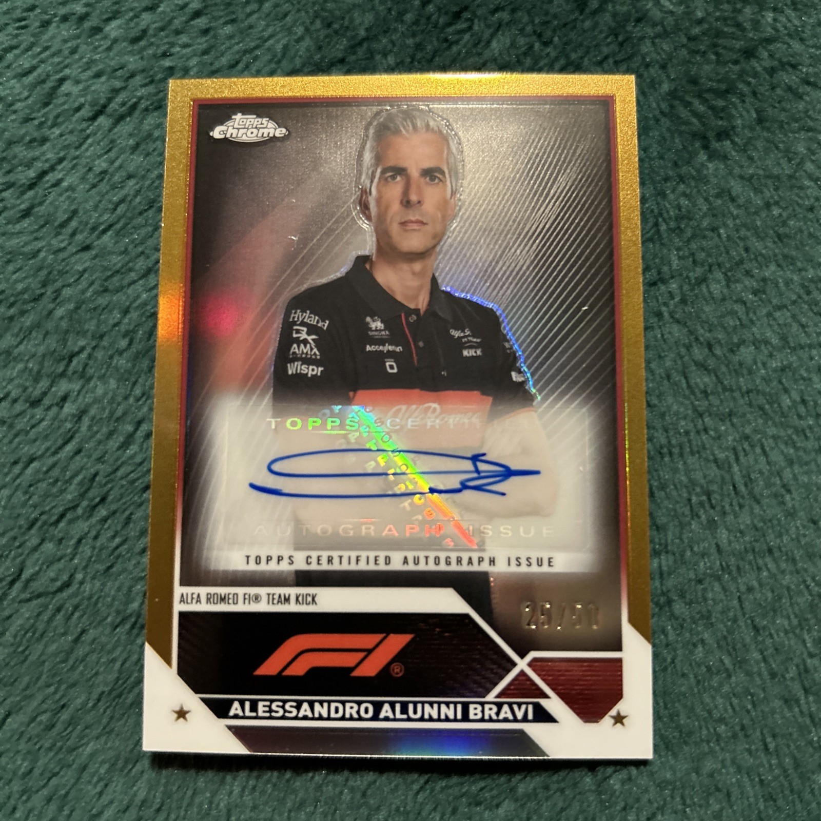 2023 Topps Chrome Formula 1 F1 Alessandro Alunni Bravi Gold Auto /50 #CAC-AAB
