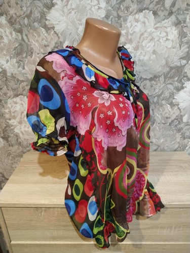 Camicia donna Desigual taglia M nera multi floreale, astrazione, volant  - Foto 5 di 12