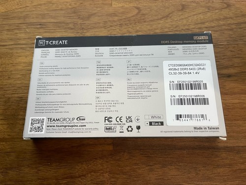 Team T-CREATE EXPERT 96GB (2 x 48GB) 288-Pin PC RAM DDR5 6400 (PC5 51200) Black - Picture 2 of 2