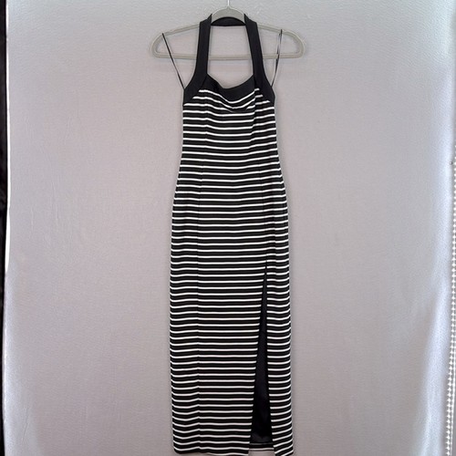 Nicholas - women’s Jane long Midi Black & White Striped Halter Dress W slit SZ S - Picture 6 of 9