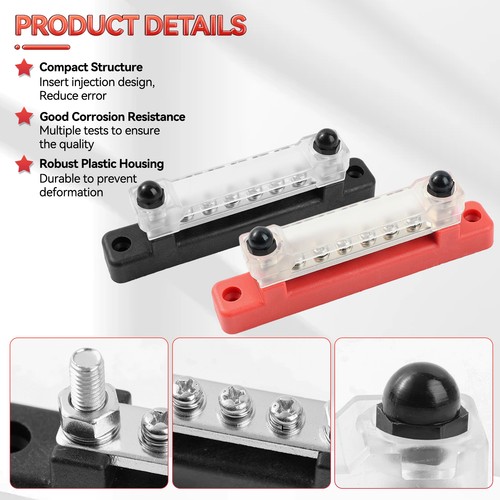 2x 6 Terminales Power Block Barra Bus y Cubierta 12V Distribución Bus Barco Automático EE. UU. - Imagen 3 de 12