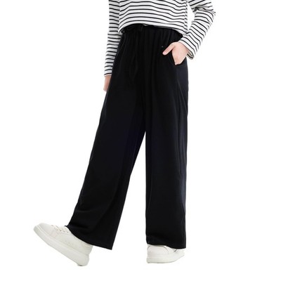 Girls High Waisted Casual Wide Leg Long Trousers Pockets Fits 514 Years