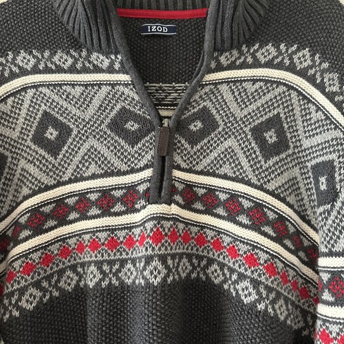 Suéter IZOD Nordic Look Fair Isle Cuarto Cremallera Para Hombres 2X Gris Esquí Vacaciones Cálido - Imagen 4 de 11