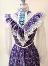 Vintage Gunne Sax Jessica McClintock Dress Purple XS Prairie Cottage Lace Ruffle