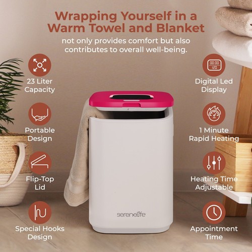 Serenelife Towel Warmer Bucket - 23L Capacity Hot Towel Warmer w/ Timer Function - Picture 5 of 6