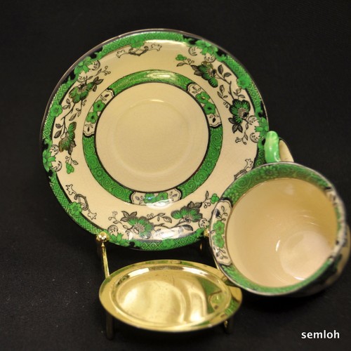 Mason's Ashworth Set of 4 Cup & Saucers 1891-1923 Patent Ironstone Green Silver - Picture 5 of 11