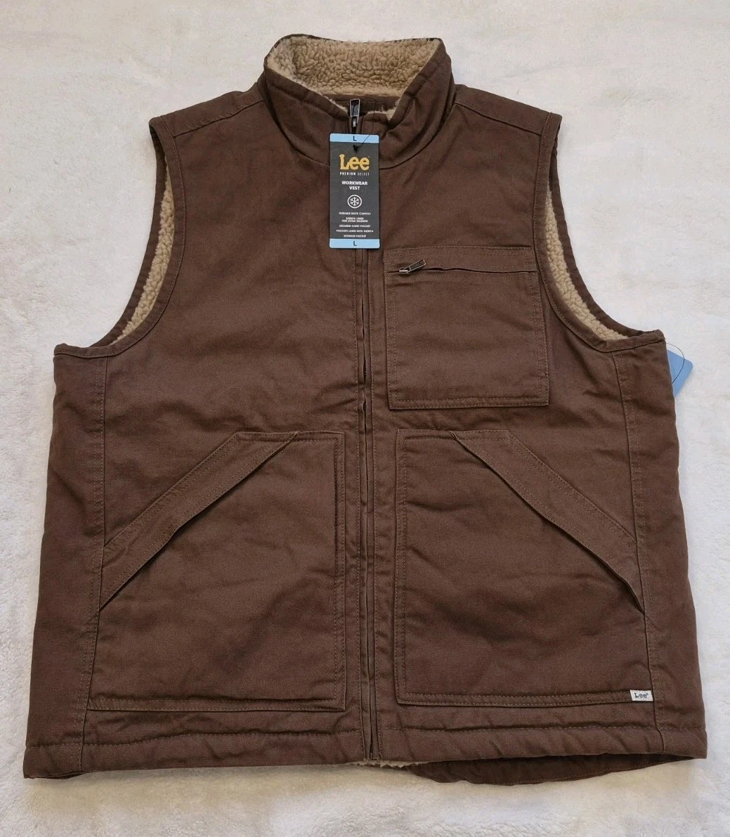 Lee men's duck canvas work vest sherpa lined LARGE brown
Opens in a new window or tab
