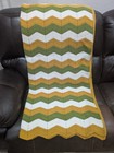Vtg Handmade MCM Chevron Crochet Blanket Afghan Boho Granny Throw 66x54 60s  70s