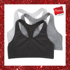Hanes Women's Cotton Racerback Sports Bralette, Low Impact, 3-Pack
