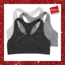 Hanes Women's Cotton Racerback Sports Bralette, Low Impact, 3-Pack