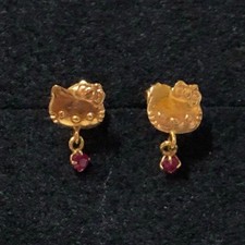 Sanrio Hello Kitty Double Ear Piercing Earrings 18K Yellow Gold K18 YG New Japan