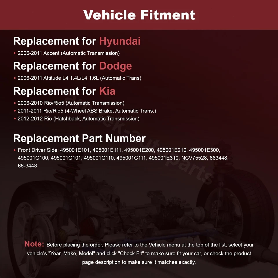 Front Left CV Axle shaft for 2006-2011 Dodge Attitude Hyundai Accent Kia Rio - Изображение 2 из 4