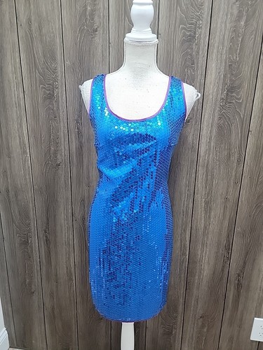 Claudine Bueche Royale Blue Sequin Bling Scoop Open Back Sleeveless Formal Dress - Picture 4 of 10