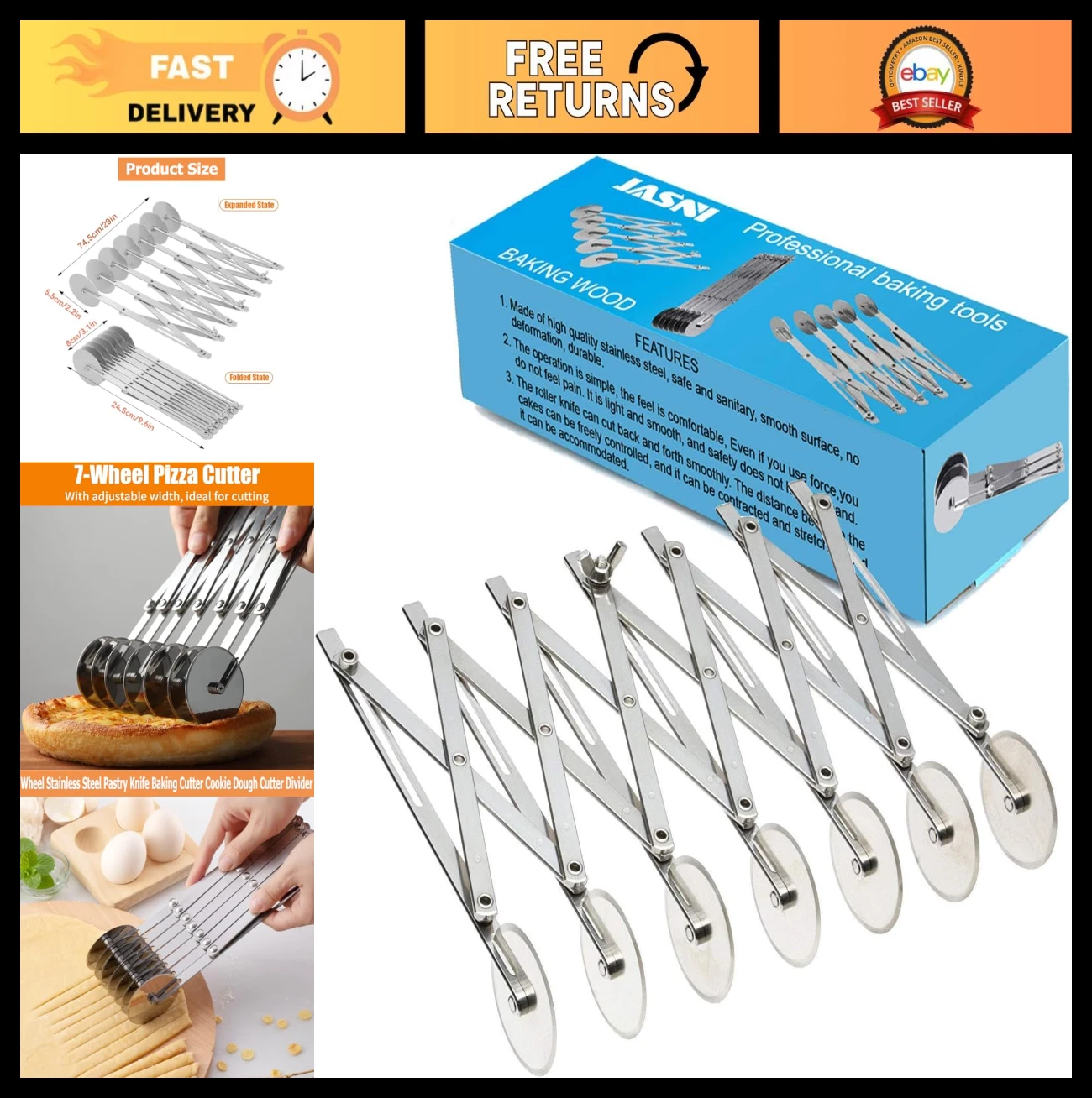 Stainless Steel Pizza Cutter Multi-Wheel Dough Divider Pastry Knife Baking Tool
Opens in a new windo