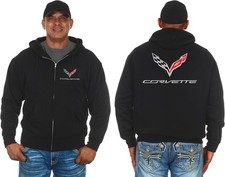 JH Design Men's Chevy C7 Corvette Hoodie Full Zip Up Black Hooded Sweatshirt
