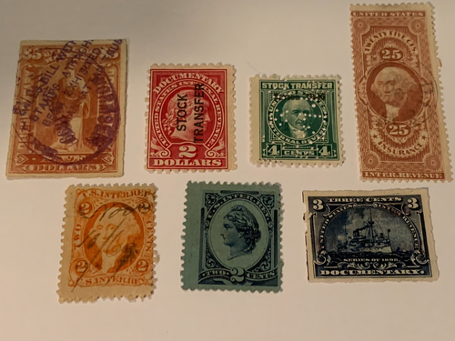 7 USED BACK OF BOOK STAMPS - PLEASE SEE PHOTOS - Nice - Picture 2 of 4