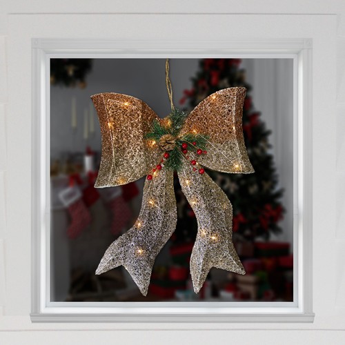 Northlight 22" LED Lighted Champagne Gold Gradient Mesh Bow Christmas Decoration - Picture 2 of 7