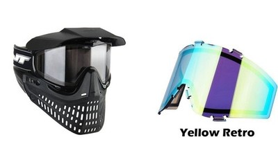 JT Paintball Proflex Mask Goggles w/ 2 Lenses - Black - Clear & Yellow Retro