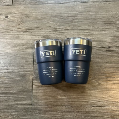 YETI Rambler 8 oz Stackable Cup Set Of 2 Blue Gratitude Just Keep Living NWT