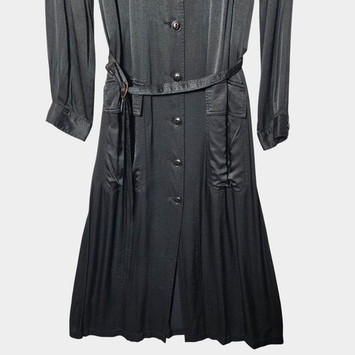Burning Torch Hannover Trenchcoat Gürtel Knopf Maxi Shirt Kleid Schwarz XS Neu mit Etikett - Bild 3 von 12
