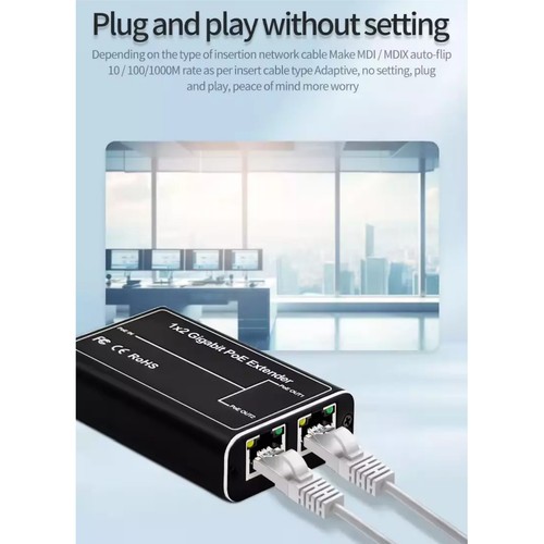 Gigabit POE Repeater 1 in 2 out IEEE802.3af/at DC44V-55V RJ45 Wide Compatibility - Zdjęcie 11 z 17