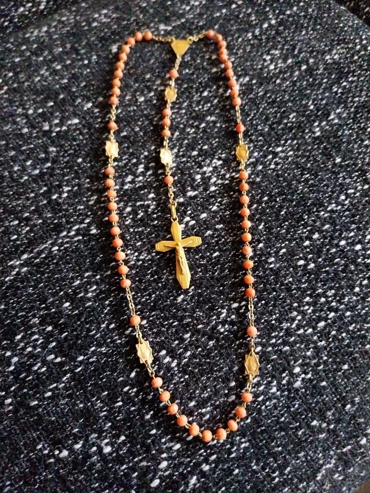 CHAPELET ANCIEN CORAIL NATUREL ANTIQUE CORAL ROSARY - Photo 2/4