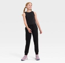NWT All in Motion sz L 10/12 Girls Black Cozy Jogger Pants Relaxed Fit FLex AG2