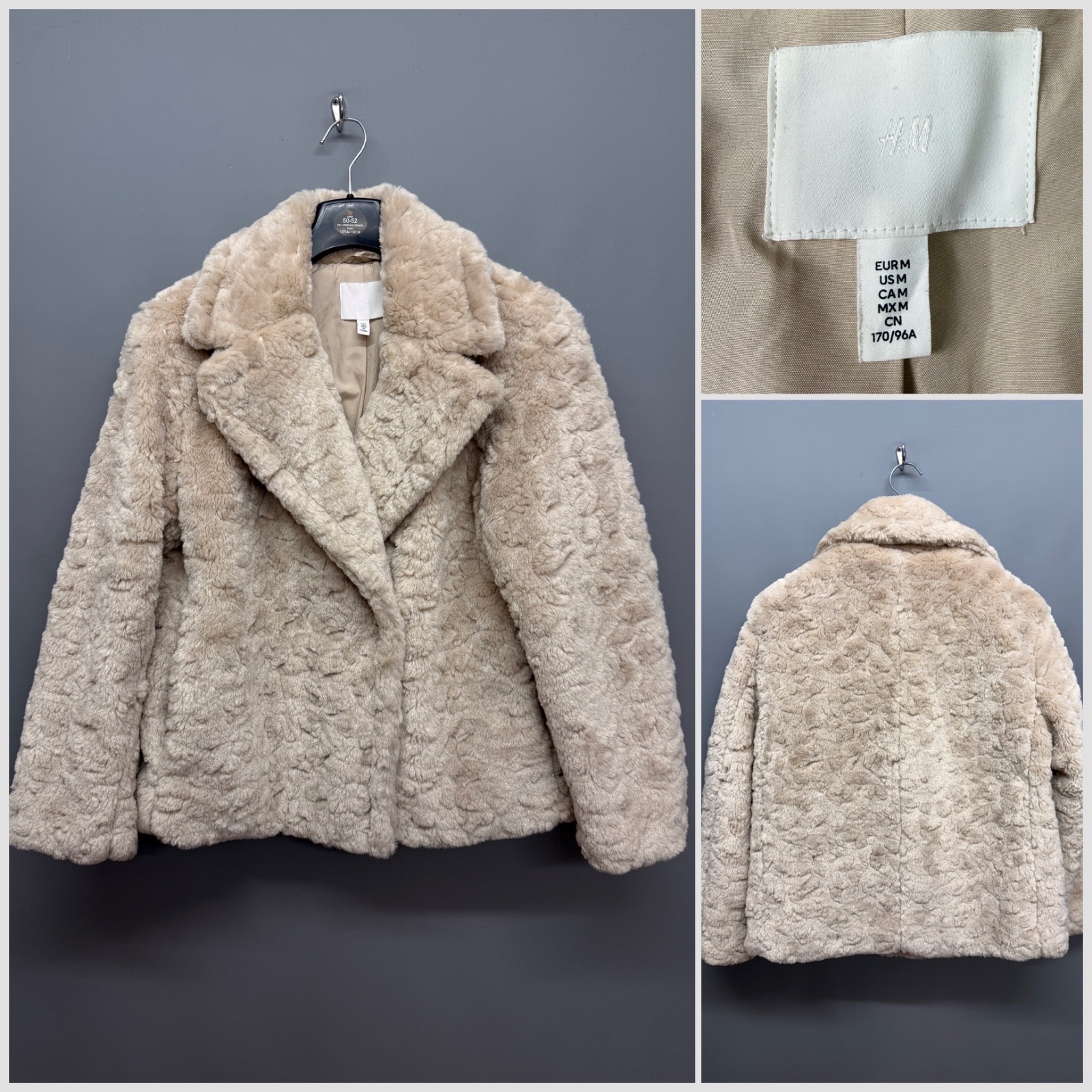 H&M Women's Beige Faux Fur Warm Soft Winter Coat Medium