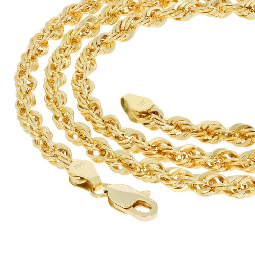 14K Yellow Gold Mens 4mm Rope Chain Laser Diamond Cut Pendant Necklace 22" - Picture 5 of 10