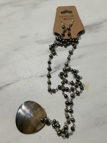 925 Silver 24” Genuine Tahitian Grey Pearl Necklace w/Abalone Pendant & Earrings - Imagen 24 de 24